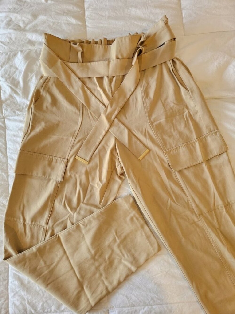 Pantalon Cargo Taille Paperbag Beige Michael Kors - Taille M